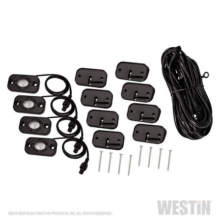 WESTIN AUTOMOTIVE INCLUDES QTY 4 LIGHTS, 14 FEET 9 INCHES LONG WIRING HARNESS AND SWITCH. BLK LED 09-80005
